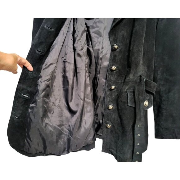 Y2K Vintage Boho Black Suede Belted Jacket Genuine Leather - Picture 6 of 12